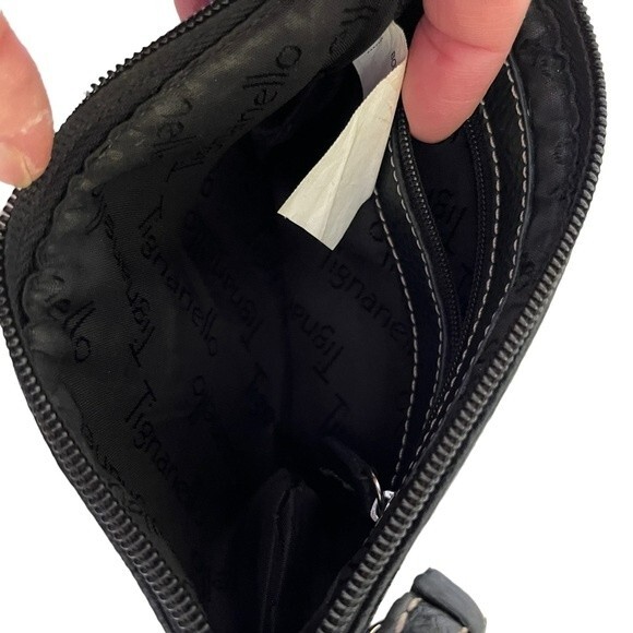 Tignanello Black Canvas Wristlet with Silver Signature Logo Small Travel Wallet - Picture 6 of 6